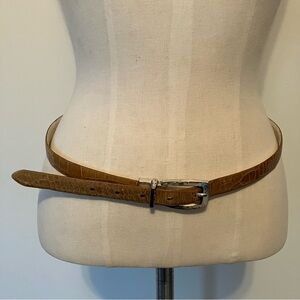 VTG Lauren Ralph Lauren Women’s Croc Embossed  Belt Size L Tan Skinny Old Money